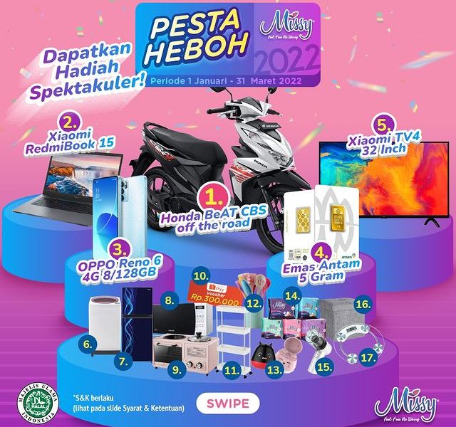 Undian Pesta Heboh Missy Berhadiah Honda Beat, Emas, Laptop, dll