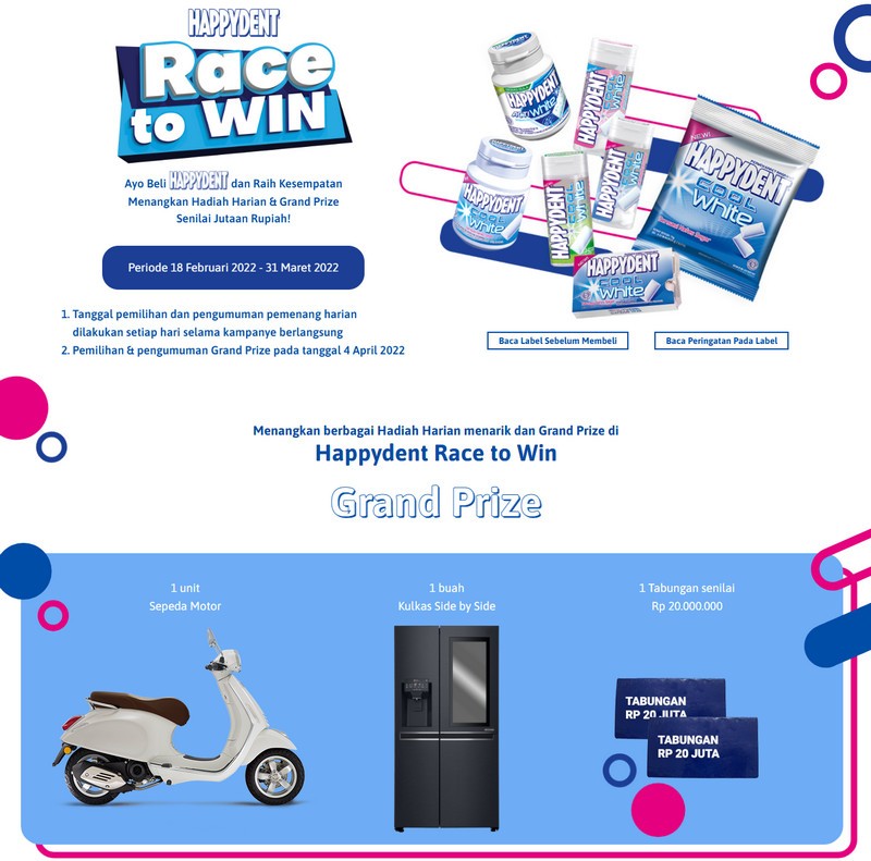 Promo Happydent Race to Win Berhadiah Motor, Kulkas & Tabungan