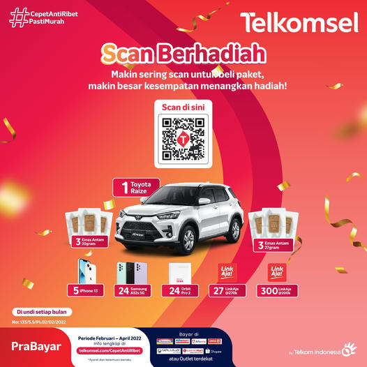 Undian Telkomsel Scan Berhadiah Toyota Raize, Emas, iPhone 13, dll