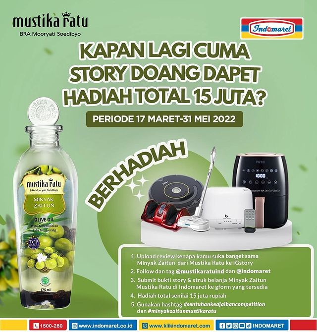 Lomba Review Minyak Zaitun Mustika Ratu Total Hadiah 15 Juta Rupiah