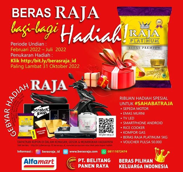 Promo Kupon Beras Raja Berhadiah 8 Motor, Emas, TV, HP dan lainnya