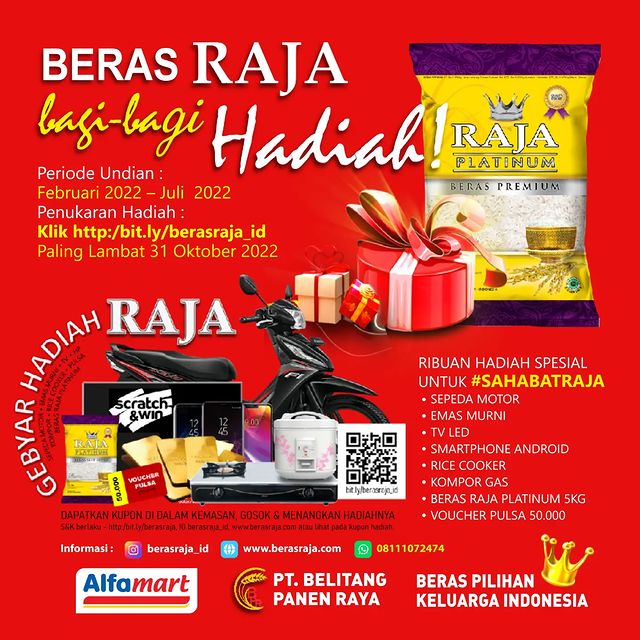 Promo Kupon Beras Raja Berhadiah 8 Motor, Emas, TV, HP dan lainnya