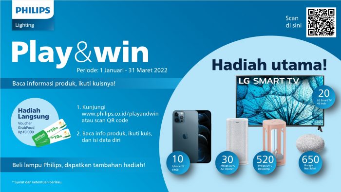Undian Lampu Philips Play & Win Berhadiah 10 iPhone 12, 20 TV, dll