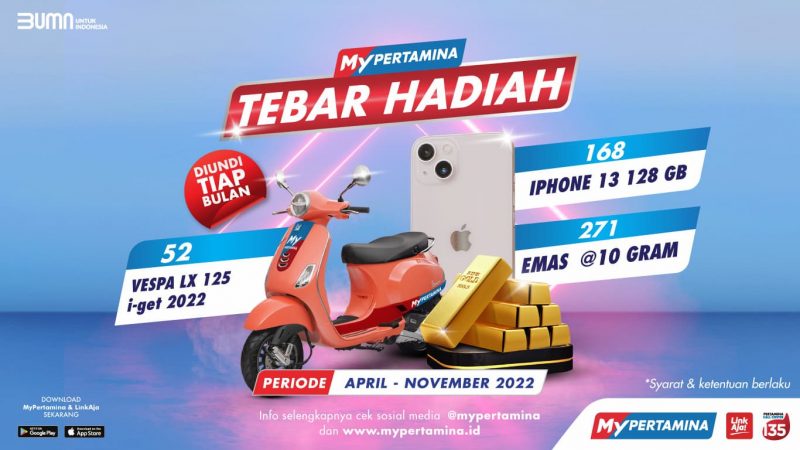 Undian Pertamina Tebar Hadiah 52 Motor Vespa, 168 iPhone 13, dll