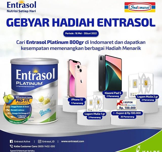 Lomba Testimonial Entrasol Platinum Berhadiah iPhone 13, Emas, dll