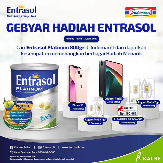 Lomba Testimonial Entrasol Platinum Berhadiah iPhone 13, Emas, dll