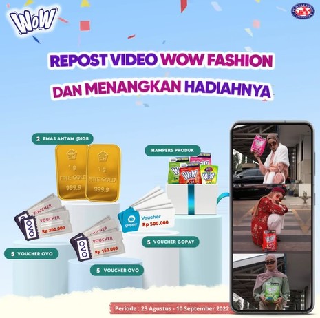 Kuis Repost Reels WoW Fashion Berhadiah Emas, Ovo, Gopay, dll