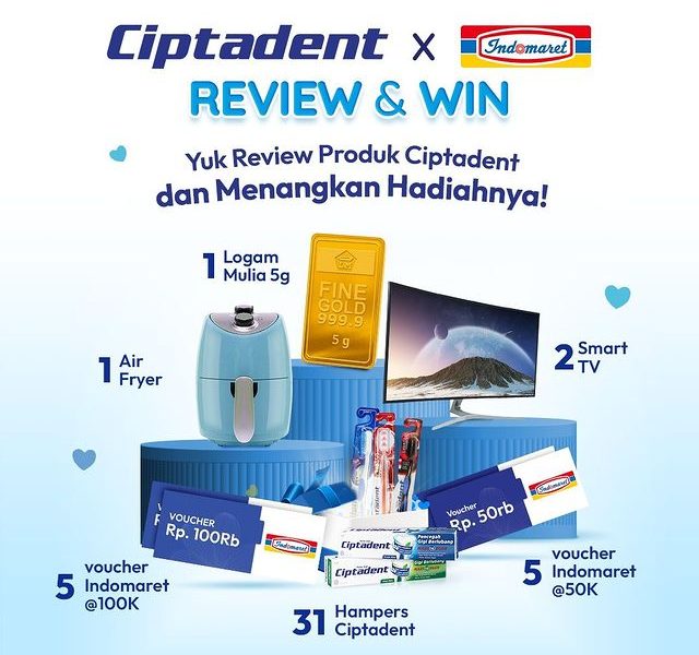 Ciptadent x Indomaret Review & Win Smart TV, Emas, Voucher, dll