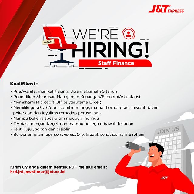 Loker J&T Express Jawa Timur Deadline 15 September 2022 - Staff Finance