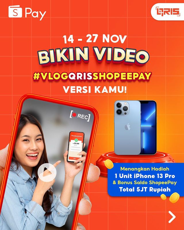 Bikin Video Vlog QRIS ShopeePay Berhadiah iPhone 13 Pro