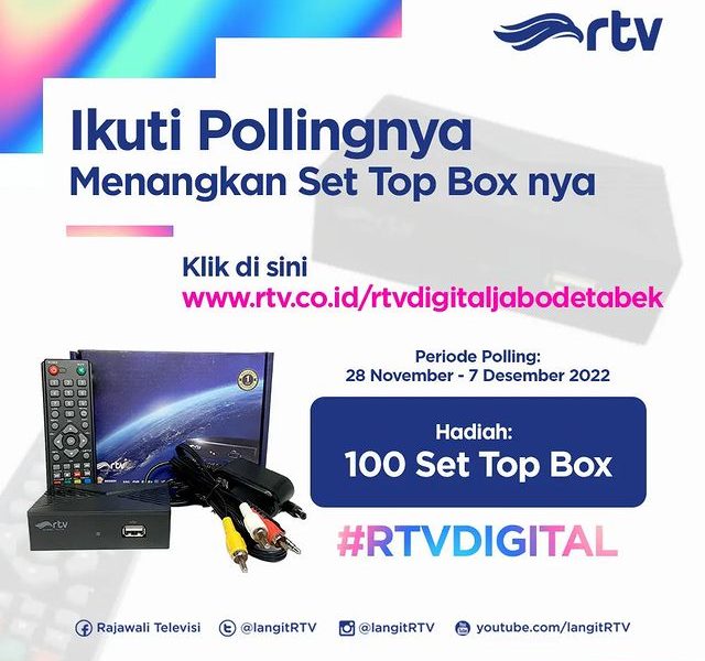 Kuis Survey Siaran Digital RTV Berhadiah 100 STB Gratis