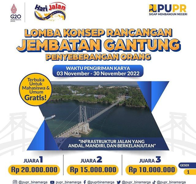 Lomba Konsep Jembatan Gantung PUPR Berhadiah Total 45 Juta
