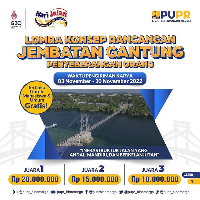 Lomba Konsep Jembatan Gantung PUPR Berhadiah Total 45 Juta