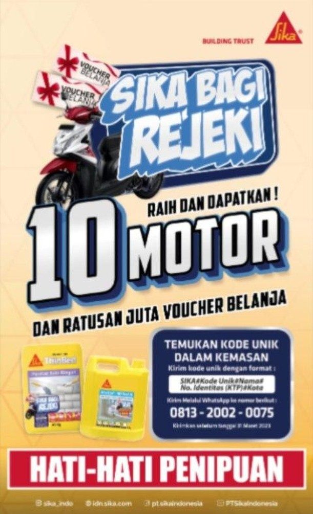 Undian Sika Bagi Rejeki 2 Berhadia 10 Motor & Voucher Ratusan Juta