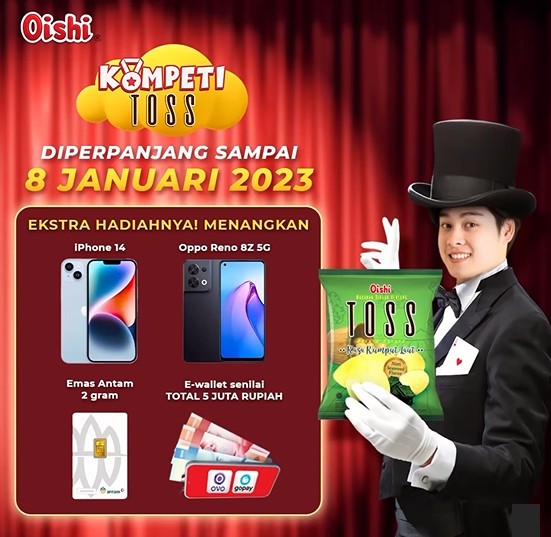 Kompetisi Toss Oishi Berhadiah iPhone 14, Oppo Reno 8Z 5G, dll