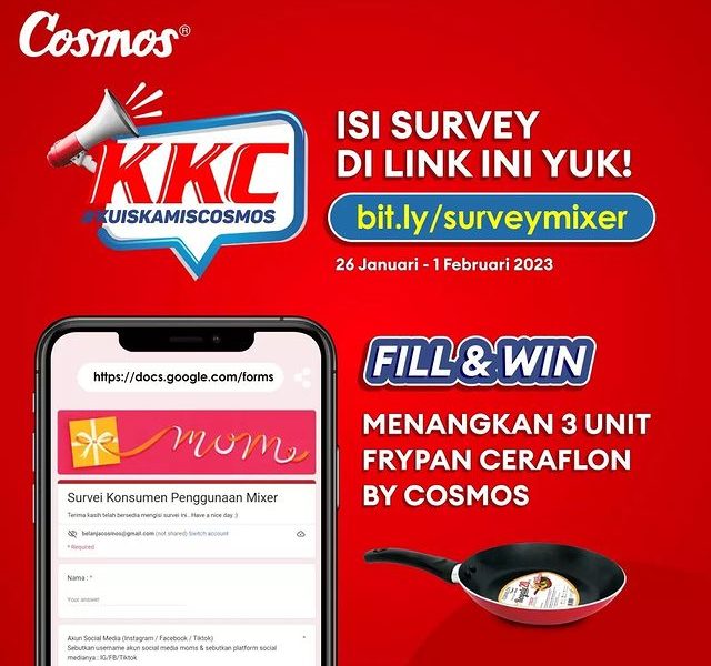 Kuis Survey Mixer Cosmos Berhadiah 3 unit Frypan Ceraflon