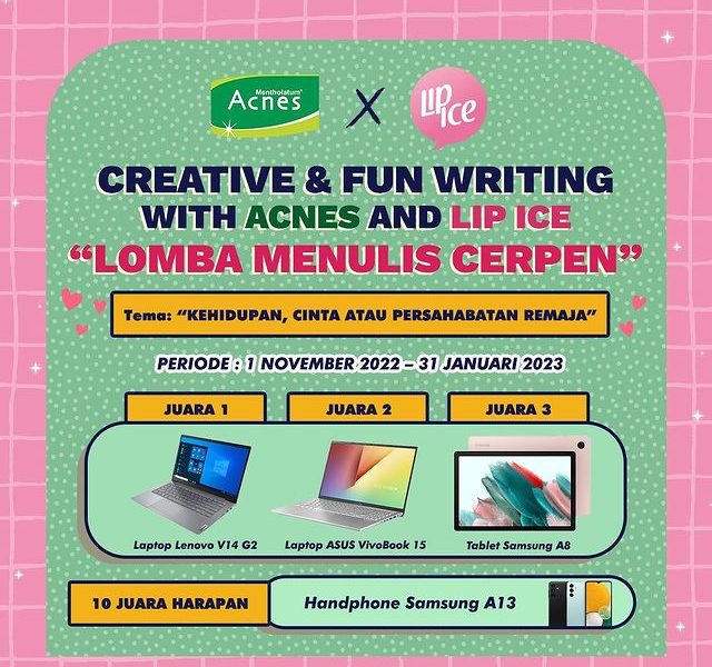 Lomba Menulis Cerpen Acnes Berhadiah Laptop, Tablet & HP