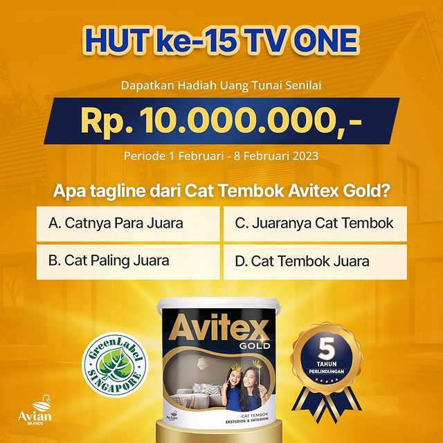 Kuis HUT ke-15 TV ONE Berhadiah Uang Tunai 10 Juta Rupiah