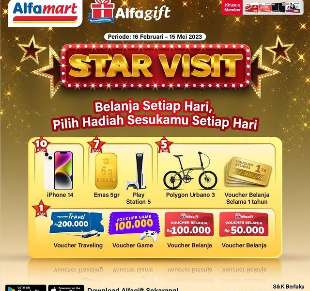 Promo Star Visit Alfamart Berhadiah iPhone 14, Emas, PS 5, dll