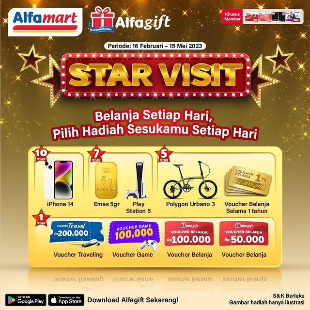 Promo Star Visit Alfamart Berhadiah iPhone 14, Emas, PS 5, dll