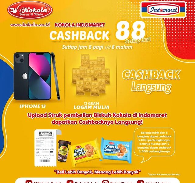 Undian Kokola Indomaret Cashback 88 Berhadiah Emas per Minggu