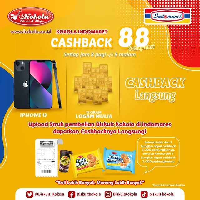 Undian Kokola Indomaret Cashback 88 Berhadiah Emas per Minggu
