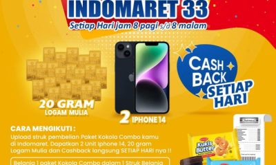 Undian Serbu Kokola Indomaret 33 Hadiah 2 iPhone 14, Emas 20 gr