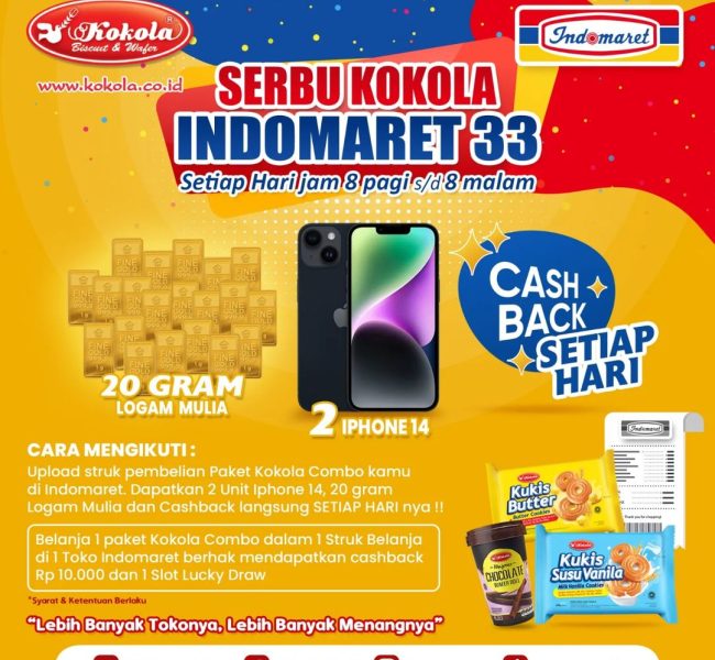 Undian Serbu Kokola Indomaret 33 Hadiah 2 iPhone 14, Emas 20 gr