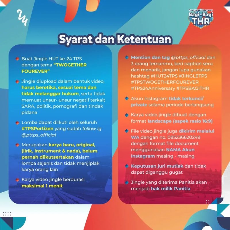 Mekanisme Lomba Jingle HUT PT. TPS Berhadiah Total Jutaan Rupiah