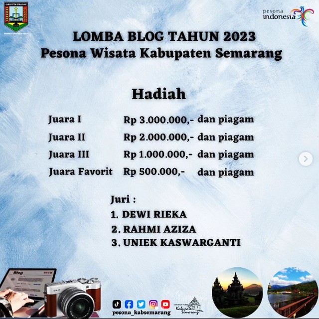 Lomba Blog Pesona Wisata Kab. Semarang Total Hadiah 5,5 Juta