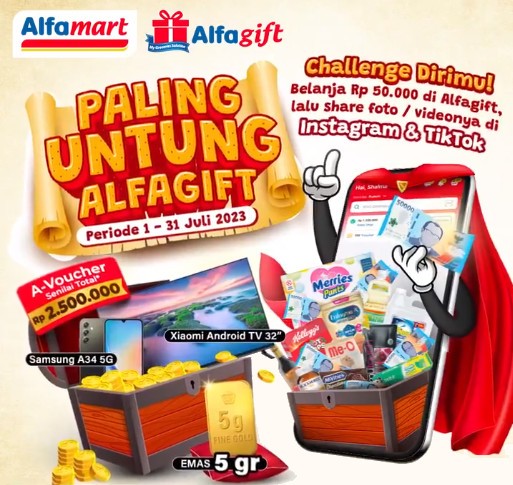 Paling Untung Alfagift Challenge Berhadiah TV Android, HP, Emas