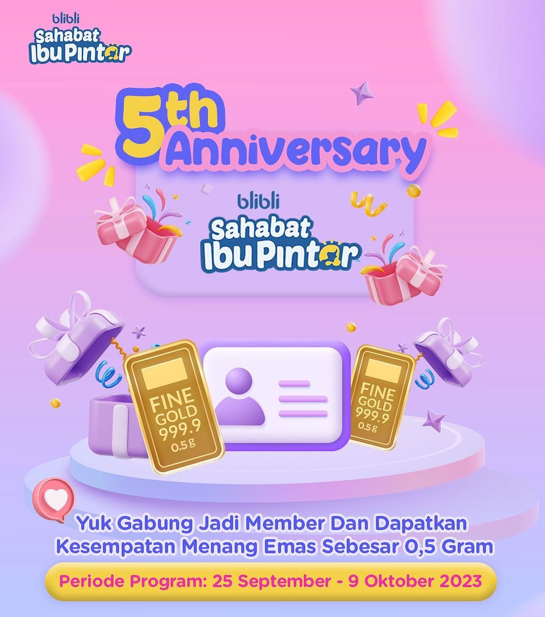 Kuis 5th Anniversary Sahabat Ibu Pintar Berhadiah Emas Gratis