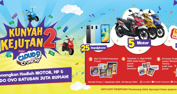 Promo Cloud9 Kunyah Kejutan 2 Hadiah 5 Motor, 25 Hp & OVO