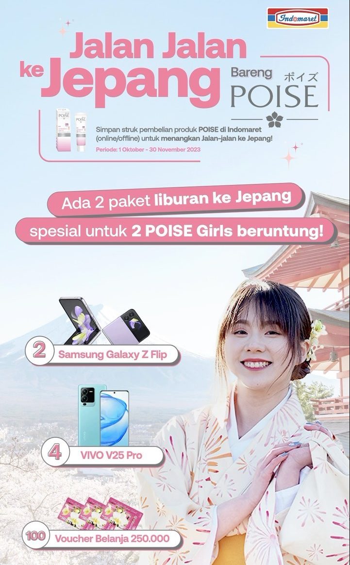 Giveaway Poise x Indomaret Grand Prize 2 Paket Trip ke Jepang