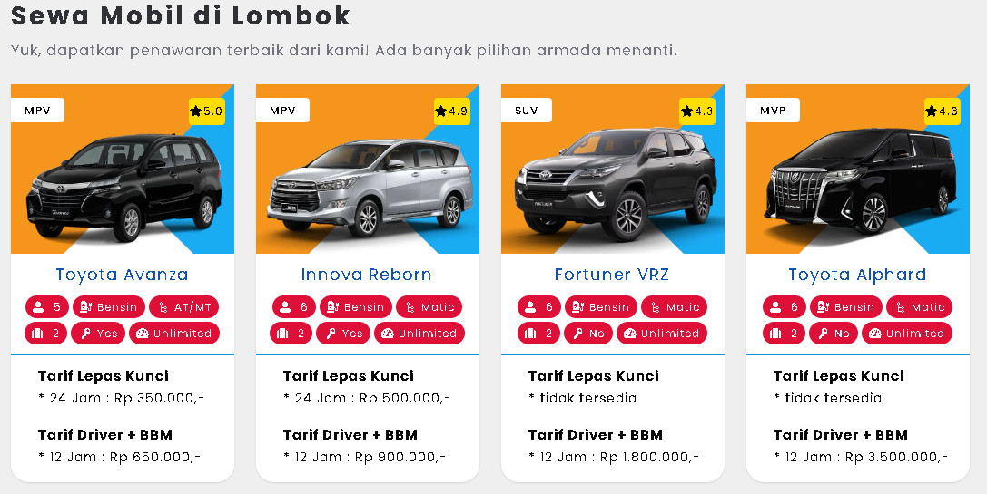 Sewa Mobil Lepas Kunci Lombok