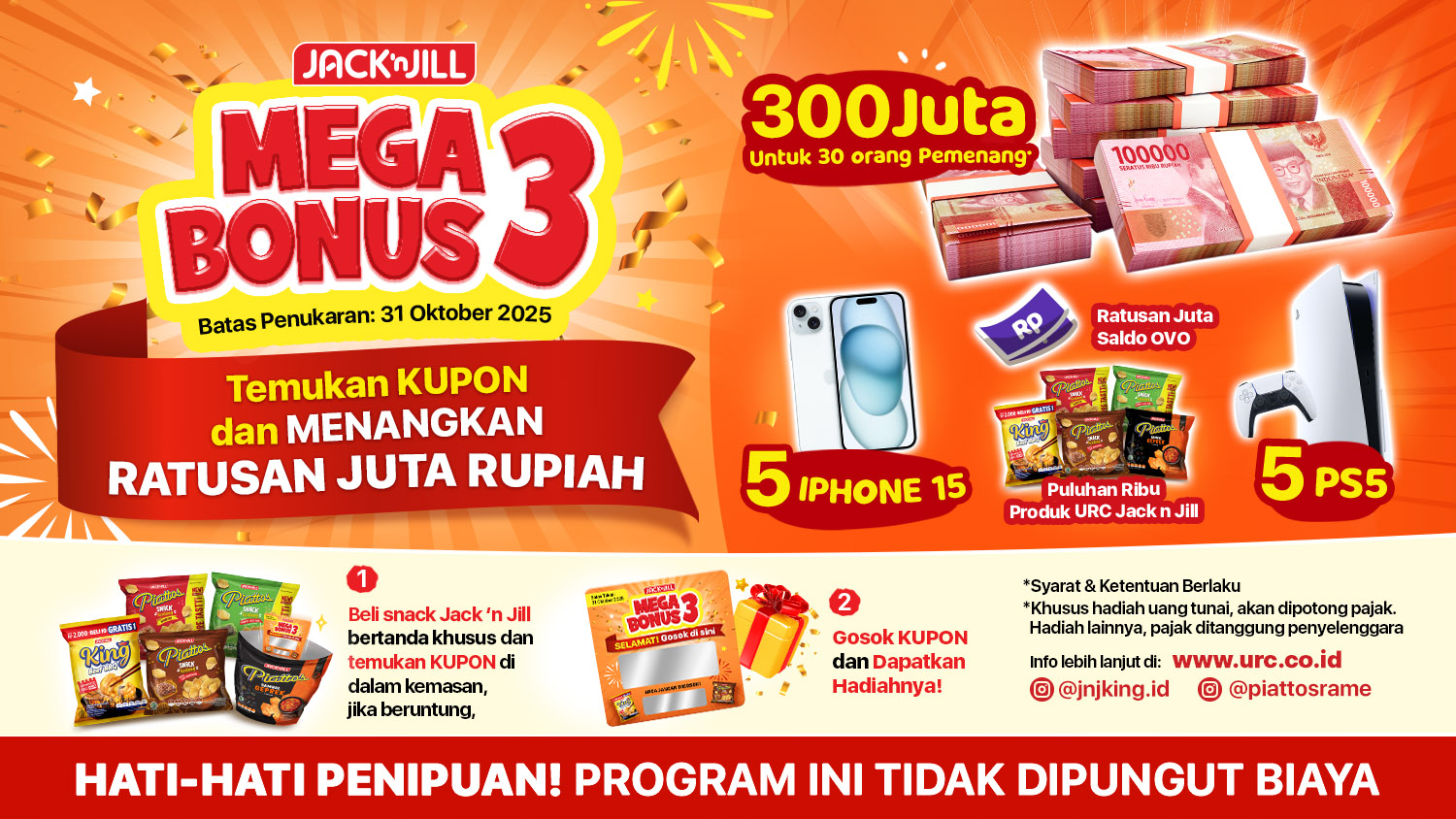 Promo Gosok Kupon Mega Bonus 3 Jack 'n Jill, Hadiah Ratusan Juta