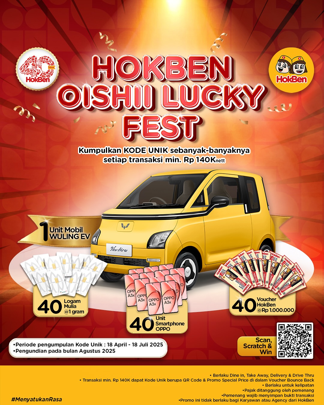 Undian Hokben Oishii Lucky Fest Berhadiah Mobil Listrik Air EV
