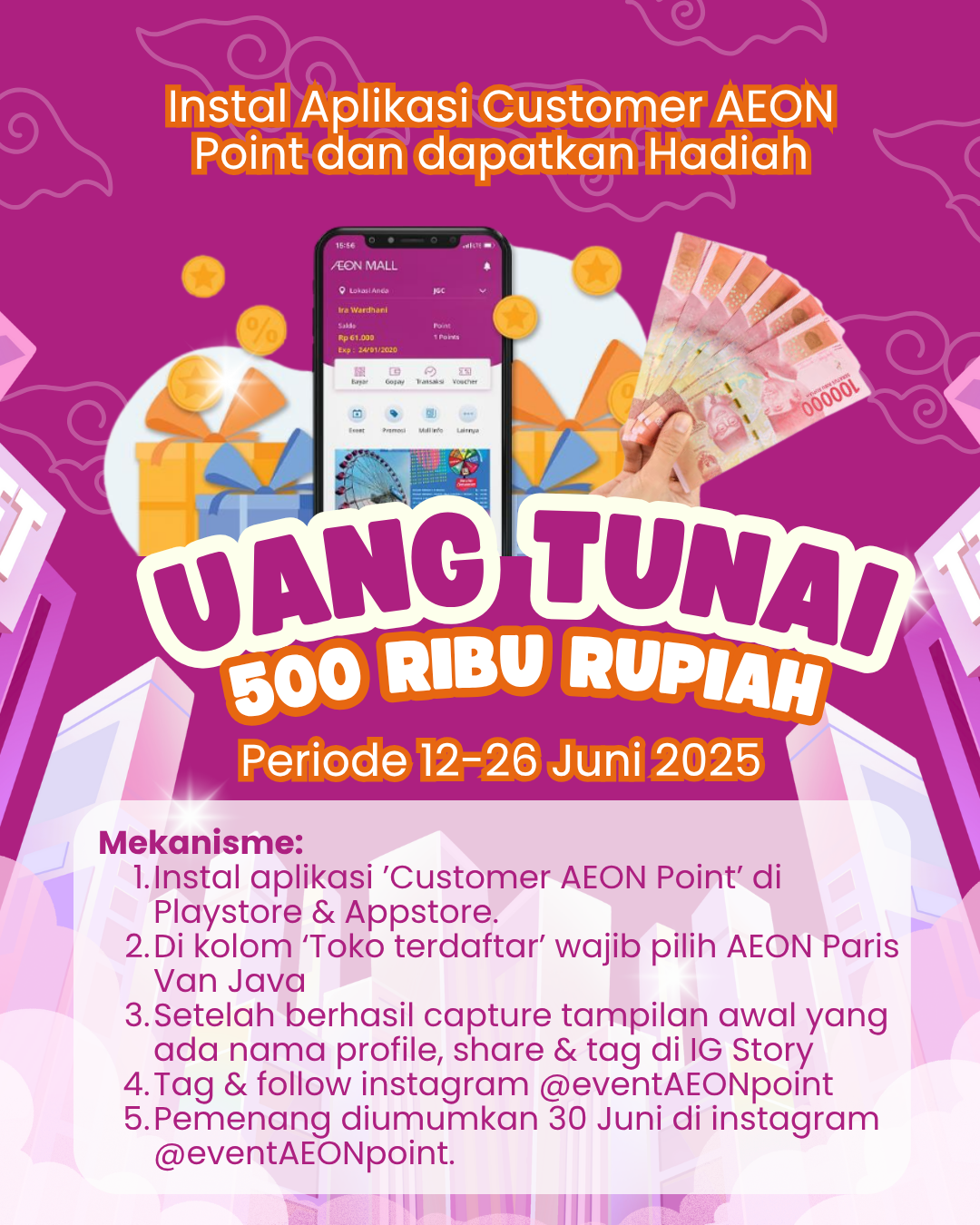 Instal Aplikasi Customer AEON Point Dapatkan Uang Tunai 500K