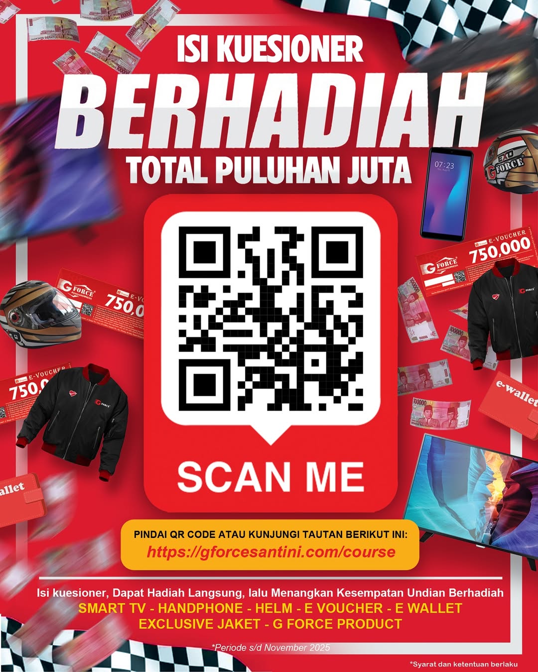 Isi Kuisioner GForce Berhadiah Smart TV, Helm, Voucher, dll