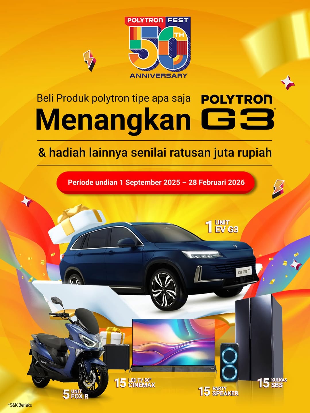 Undian Polytron Fest 50th Berhadiah Mobil &Listrik G3