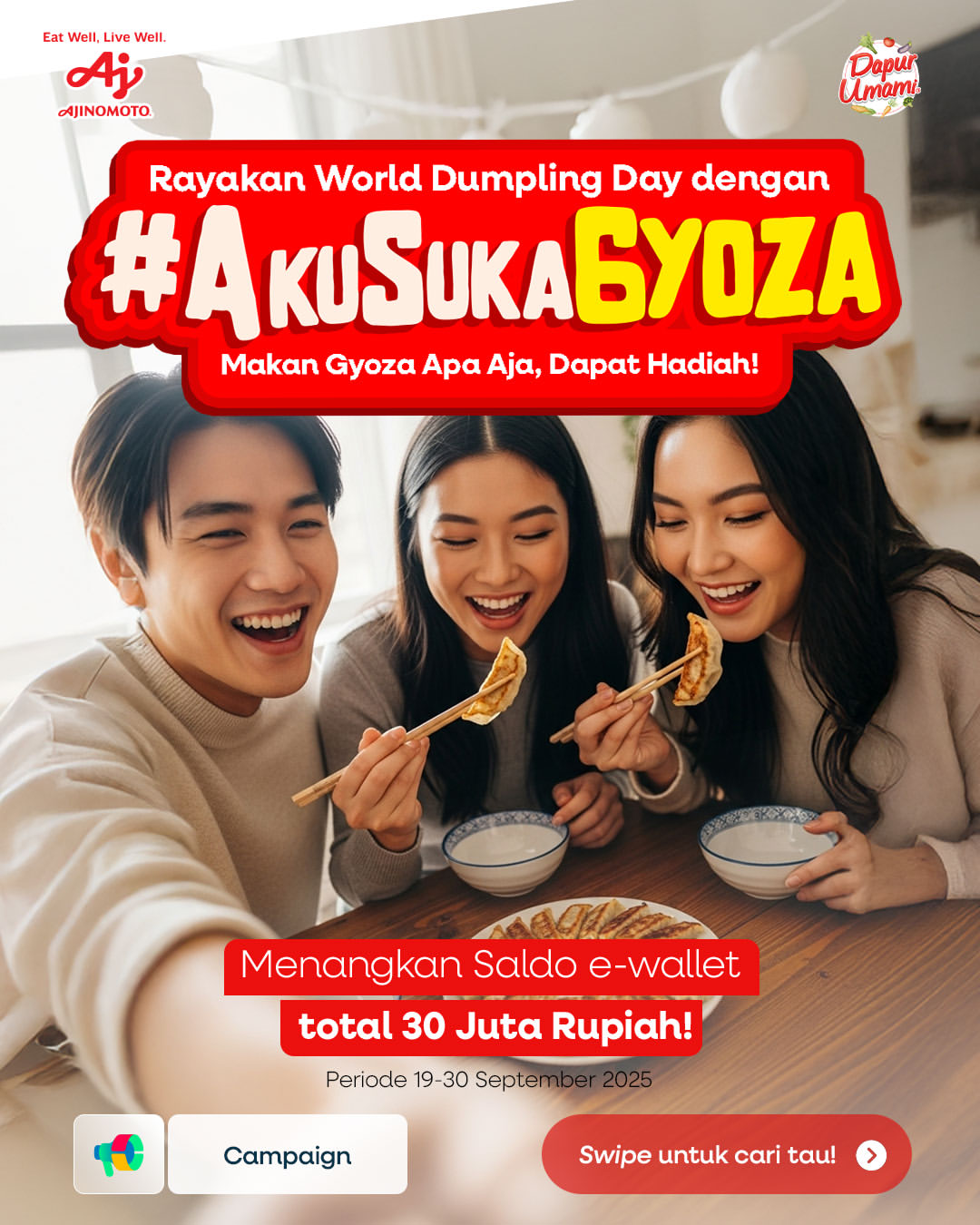 Challenge Aku Suka Gyoza Berhadiah Saldo E-Money Total 30 Juta