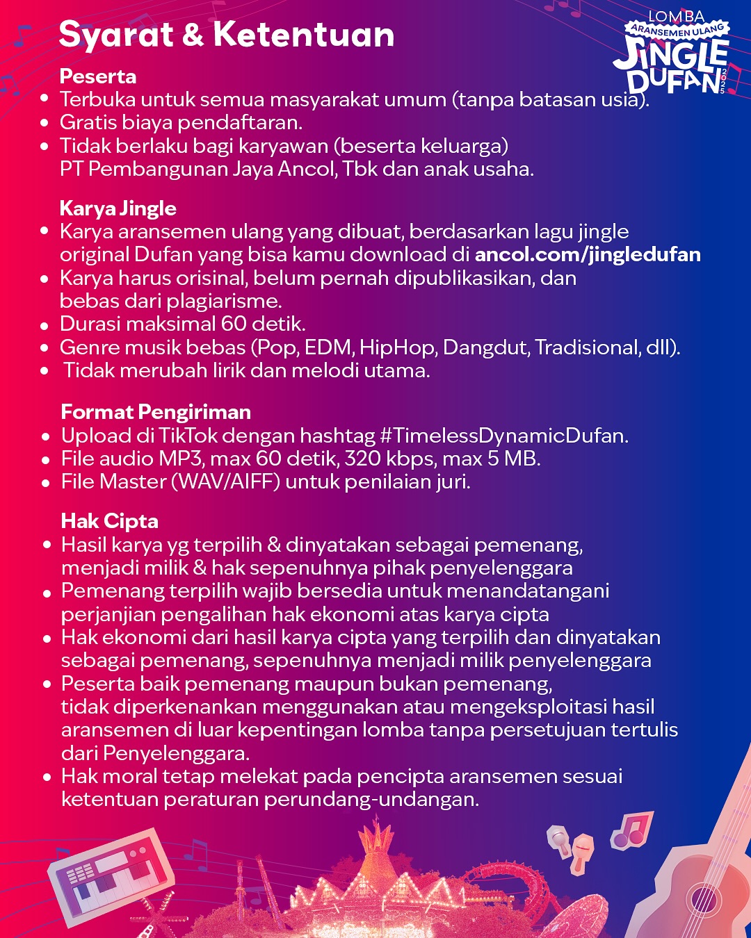 Syarat Ketentuan 1 - Lomba Aransemen Jingle Dufan 2025 Total Hadiah 19 Juta
