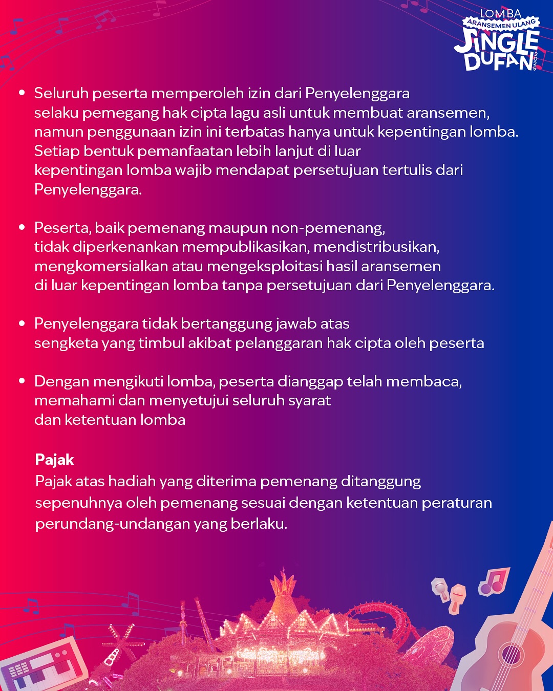 Syarat ketentuan 2 - Lomba Aransemen Jingle Dufan 2025 Total Hadiah 19 Juta
