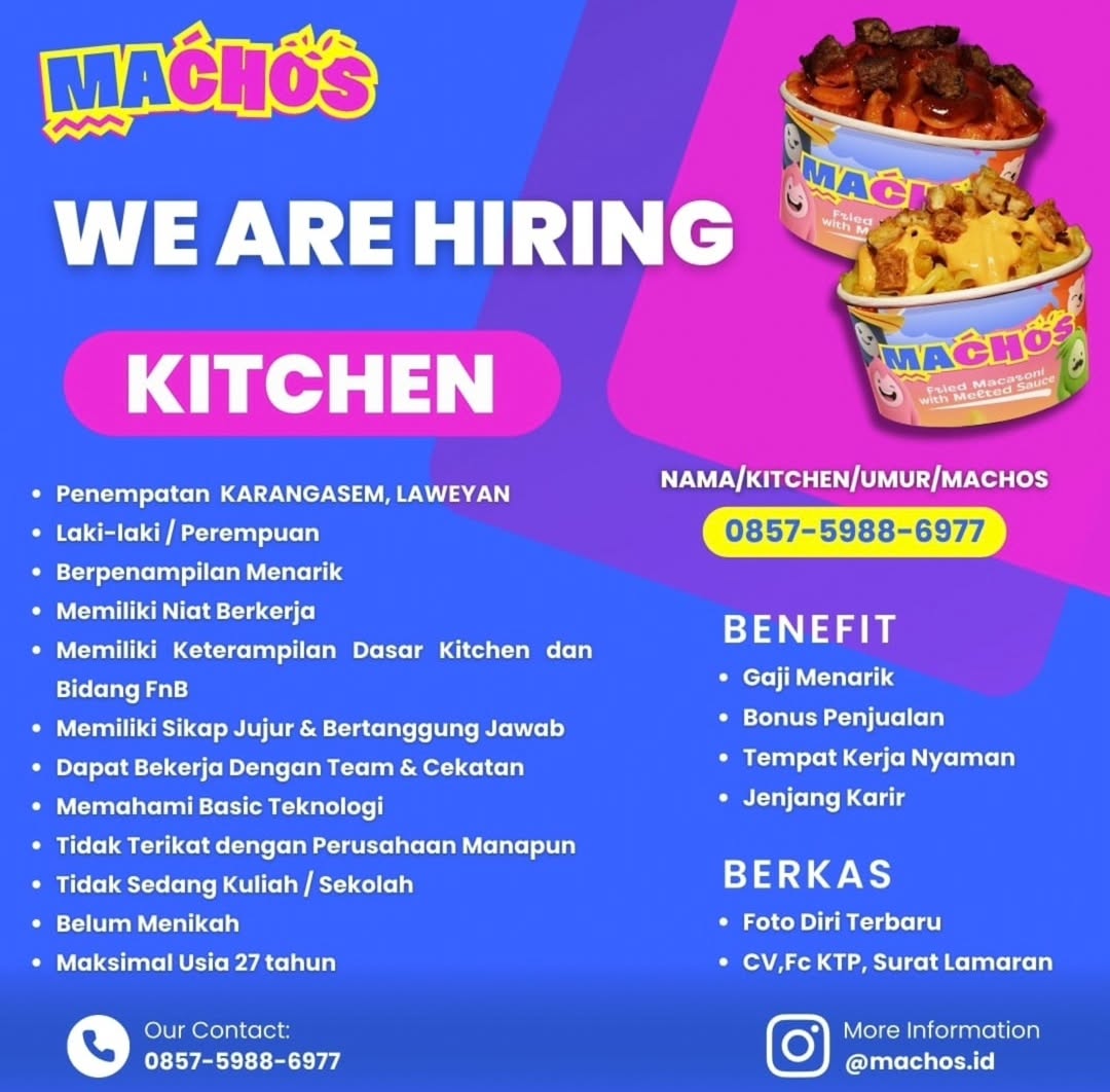 Loker Solo Posisi Kitchen di Macho's Gaji Menarik