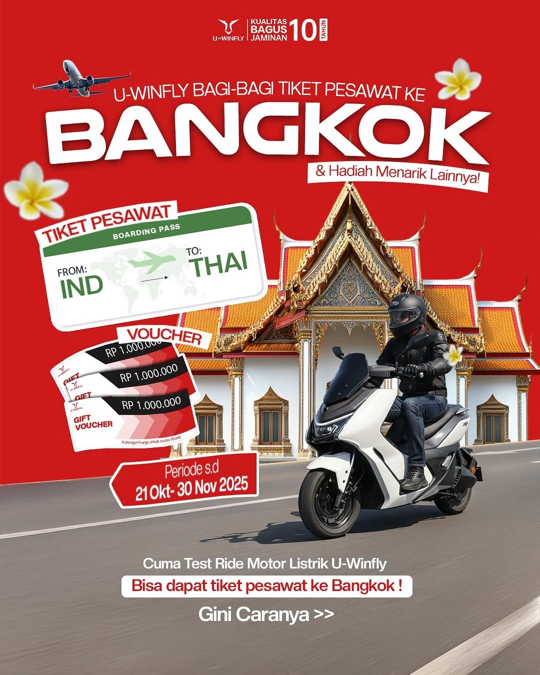 Test Ride Motor Listrik U-Winfly Berhadiah Tiket Pesawat PP Thailand