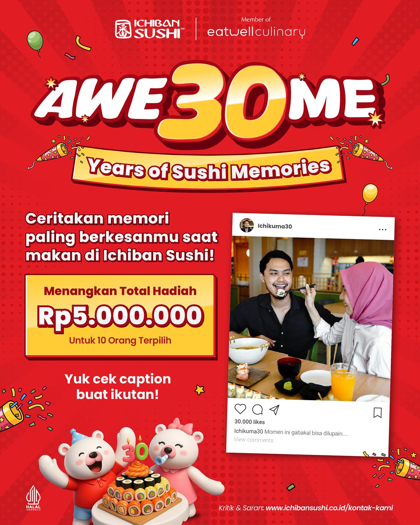 Giveaway Cerita AWE30ME Ichiban Sushi Berhadiah Total 5 Juta!
