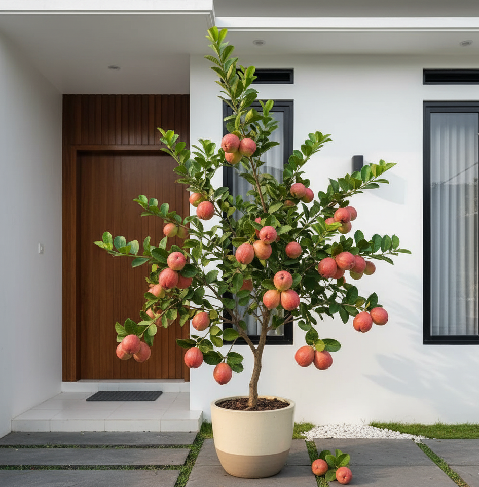 Tanaman buah jambu biji didepan rumah