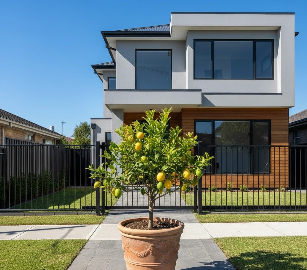 tanaman buah jeruk lemon didepan rumah