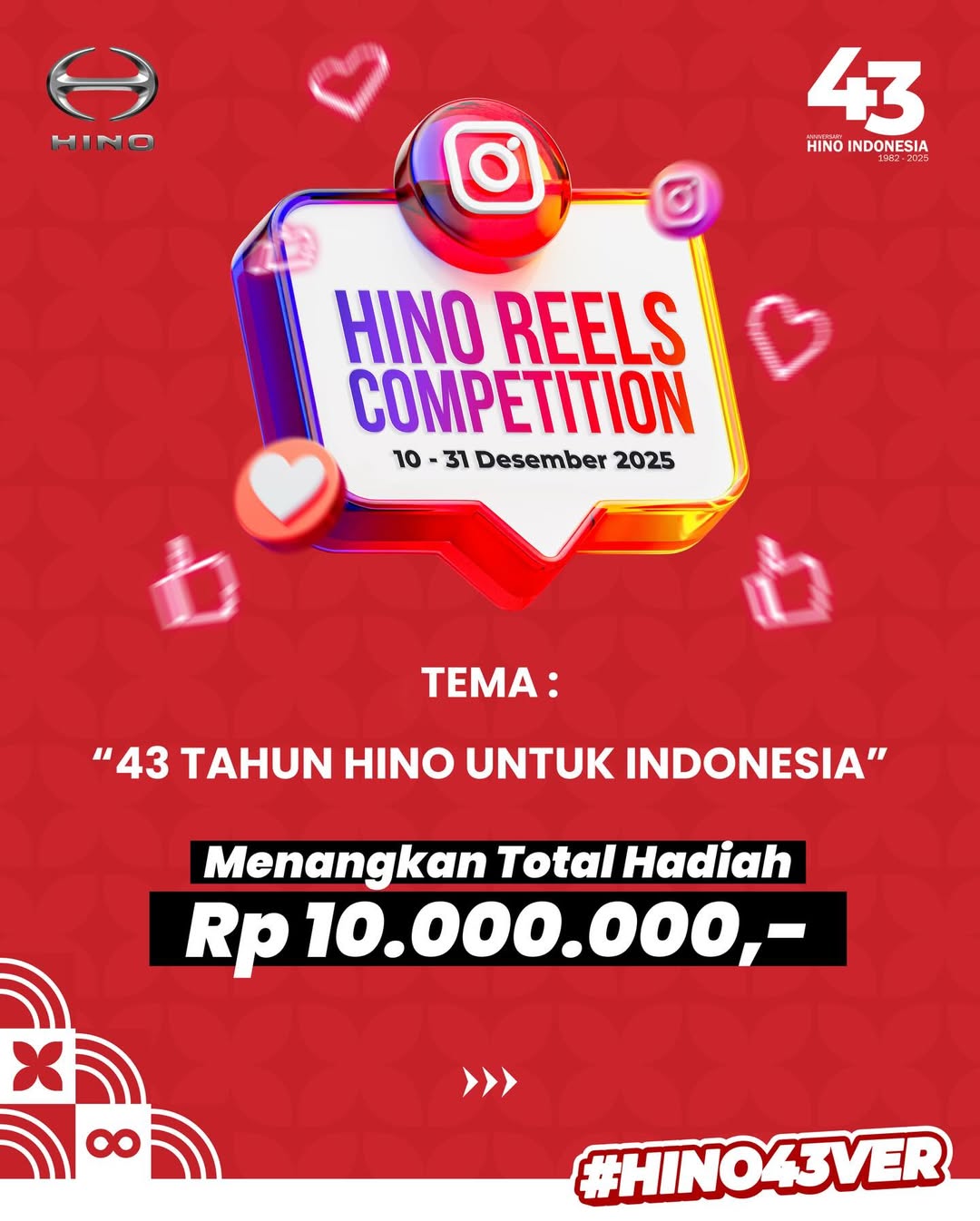Lomba Video Reels 43 Tahun Hino Berhadiah Total 10 Juta Rupiah