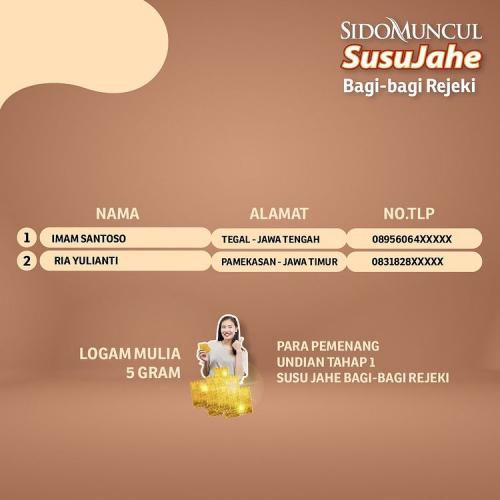 Pemenang Undian undian Sido Muncul Susu Jahe Bagi-Bagi Rejeki! Tahap 1